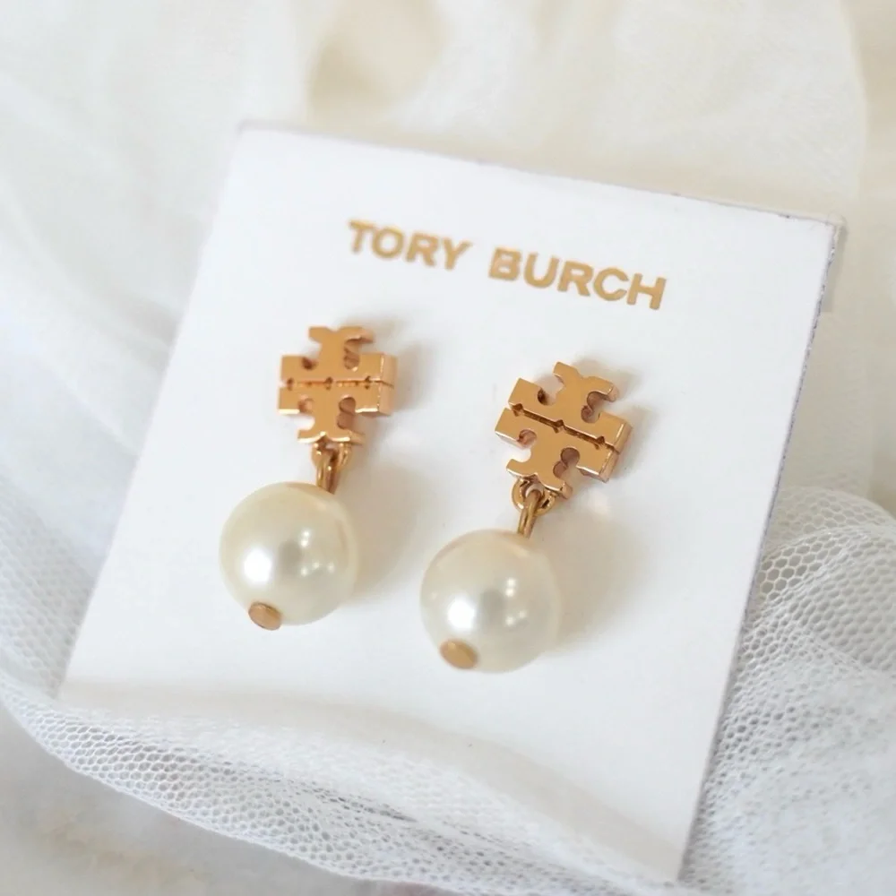 Tory Burch Kira Moondance Pearl Drop Earrings Gold Tone NWT - Picture 3 of 11